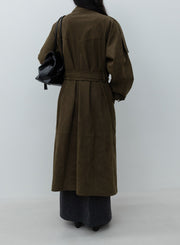 Low Classic Artificial Suede Trench Coat Khaki Brown silhouette femme FW26