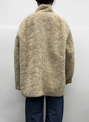 Low Classic High-neck Reversible Shearling Jacket beige femme