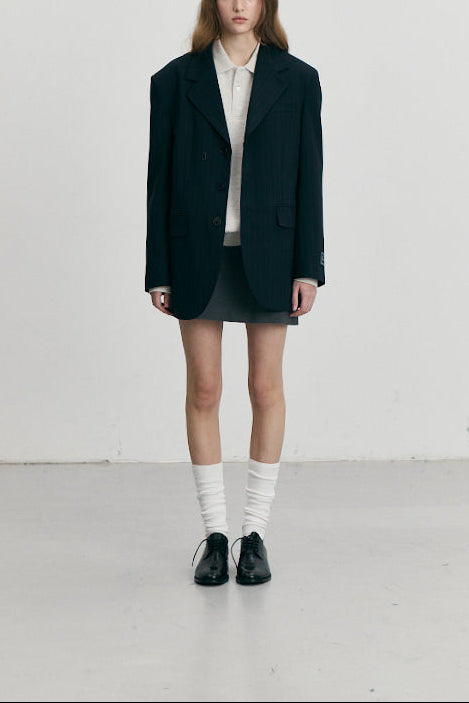 Dunst - Blazer laine masculine navy stripe