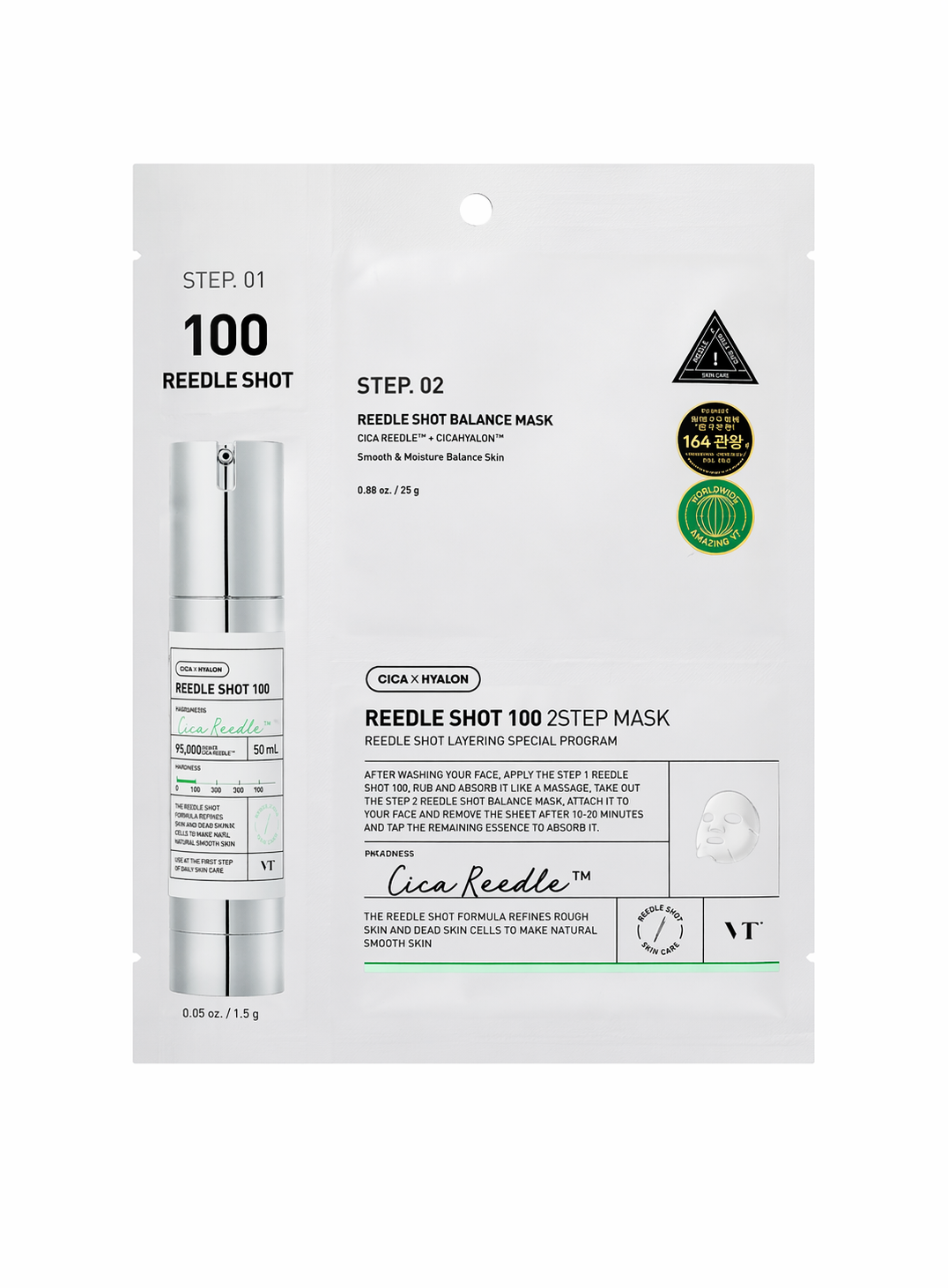 VT Cosmetics Reedle Shot 100 2Step Mask – Masque 2 étapes pores & texture 1,5 g + 25 g