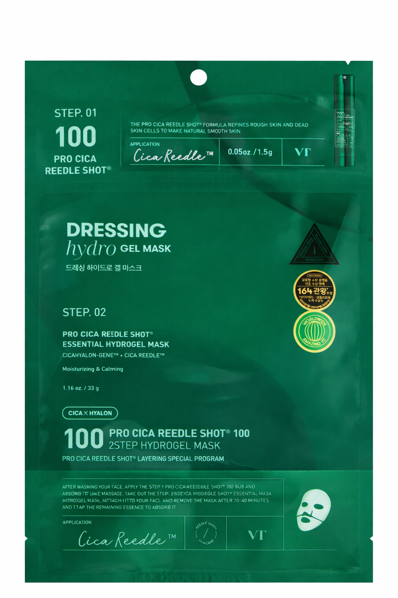 VT Cosmetics – Pro Cica Reedle Shot 100 2Step Hydrogel Mask  Masque hydrogel apaisant aux micro-needles & Cica – 1,5 g + 33 g