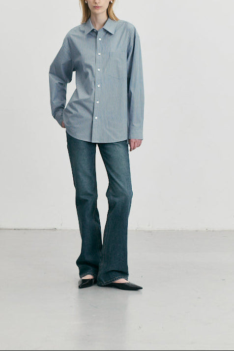 Dunst - Chemise bleue rayée en coton