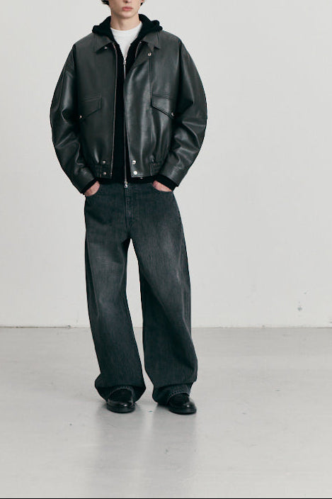 Dunst - Jean curved wide relaxed washed grey