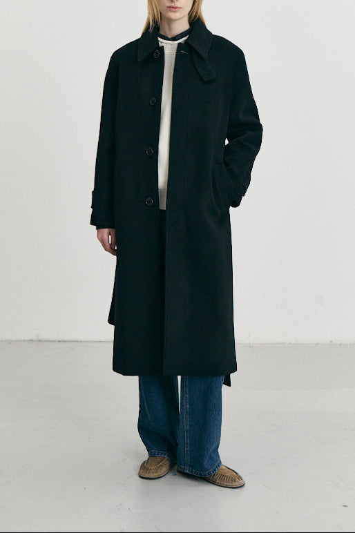 Dunst - Manteau mac noir ceinturé laine & cachemire femme