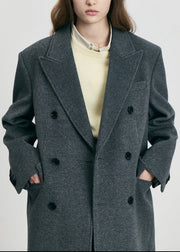 Dunst manteau croisé gris femme porté de face